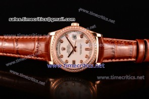 Rolex TriROX89258 Day-Date White Dial Diamonds Markers Diamonds Bezel Rose Gold Watch (BP)