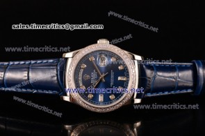 Rolex TriROX89262 Day-Date Blue Dial Diamonds Bezel Blue Leather Steel Watch (BP)