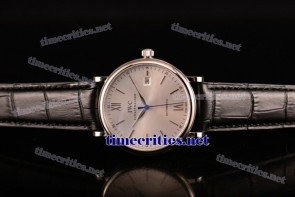 IWC TriIWC89100 Portofino Silver Dial Black Leather Steel Watch