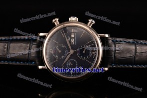 IWC TriIWC89105 Portofino Chrono Blue Dial Black Leather Steel Watch