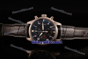 IWC TriIWC89106 Pilot's Watch Chrono Black Dial Black Leather Steel Watch