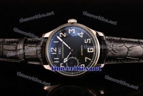 IWC TriIWC89114 Portugieser Hand-Wound Black Dial White Markers Black Leather Steel Watch