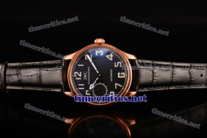 IWC TriIWC89115 Portugieser Hand-Wound Black Dial Black Leather Rose Gold Watch