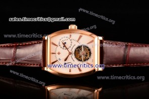 Vacheron Constantin TriVC89025 Malte Tourbillon Power Reserve White Dial Brown Leather Rose Gold Watch