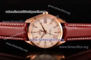 Omega TriOMG29095 Aqua Terra 150 M Co-Axial White Dial Brown Leather Rose Gold Watch (EF)