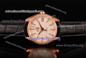 Omega TriOMG29096 Aqua Terra 150 M Co-Axial White Dial Diamonds Bezel Rose Gold Watch (EF)