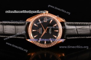 Omega TriOMG29098 Aqua Terra 150 M Co-Axial Black Dial Diamonds Bezel Rose Gold Watch (EF)