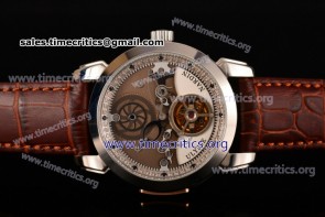 Ulysse Nardin TriUN99071 Skeleton Tourbillon Manufacture Brown/White Dial Brown Leather Steel Watch