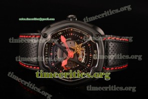 Dietrich TriDi003 OT-2 Multi Tier Dial Red Hands Black Leather PVD Watch