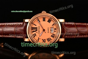 Cartier TriCAR89220 Rotonde De Rose Gold Dial Roman Numeral Markers Brown Leather Rose Gold Watch