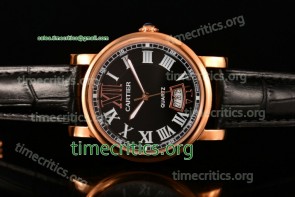 Cartier TriCAR89222 Rotonde De Black Dial Roman Numeral Markers Rose Gold Watch