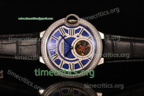 Cartier TriCAR89234 Ballon Bleu De Tourbillon Blue Dial Diamonds Bezel Steel Watch