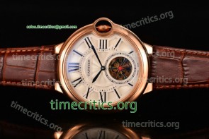 Cartier TriCAR89235 Ballon Bleu De Tourbillon White Dial Brown Leather Rose Gold Watch