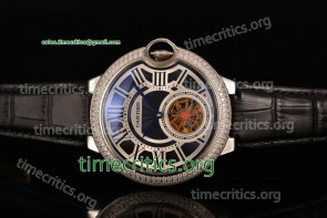 Cartier TriCAR89236 Ballon Bleu De Tourbillon Black Dial Diamonds Bezel Steel Watch