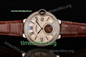 Cartier TriCAR89237 Ballon Bleu De Tourbillon White Dial Diamonds Bezel Steel Watch