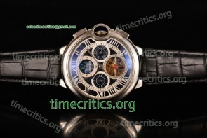 Cartier TriCAR89243 Ballon Bleu De Tourbillon Black Dial Black Leather Steel Watch