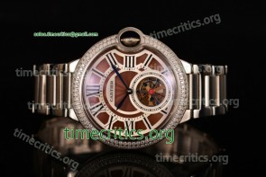 Cartier TriCAR89249 Ballon Bleu De Tourbillon Brown Dial Diamonds Bezel Full Steel Watch