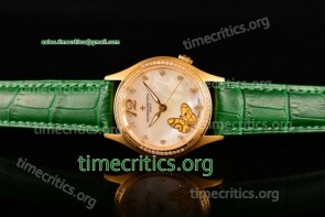 Vacheron Constantin TriVC89081 Metiers d'Art White MOP Dial Diamonds Bezel Green Leather Yellow Gold Watch (YF)