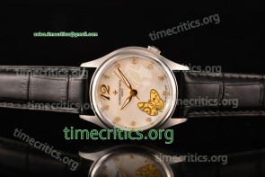 Vacheron Constantin TriVC89085 Metiers d'Art White MOP Dial Black Leather Steel Watch (YF)