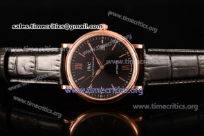 IWC TriIWC89141 Portofino Automatic Black Dial Black Leather Rose Gold Watch