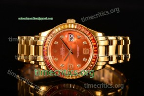 Rolex TriROX89322 Datejust Pearlmaster Orange Dial Diamonds Bezel Yellow Gold Watch (BP)