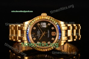 Rolex TriROX89323 Datejust Pearlmaster Black Dial Diamonds Bezel Yellow Gold Watch (BP)