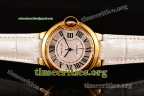 Cartier TriCAR89255 Ballon Bleu De Medium Silver Dial White Leather Yellow Gold Watch (GF)