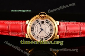 Cartier TriCAR89256 Ballon Bleu De Medium Silver Dial Red Leather Yellow Gold Watch (GF)