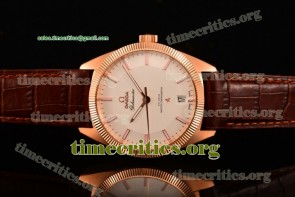 Omega TriOMG291129 Constellation Globemaster Co-Axial Master Chronometer White Dial Brown Leather Rose Gold Watch 