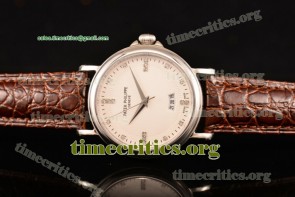 Patek Philippe TriUN99100 Calatrava White Dial Brown Leather Steel Watch