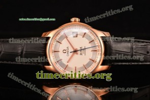 Omega TriOMG291135 De Ville Hour Vision Silver Dial Black Leather Rose Gold Watch (KW)