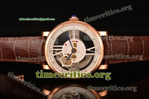 Cartier TriCAR89258 Rotonde De Cartier White/Skeleton Dial Brown Leather Rose Gold Watch