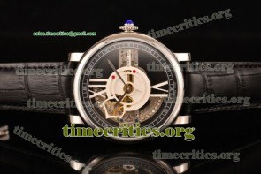 Cartier TriCAR89261 Rotonde De Cartier Black/Skeleton Dial Brown Leather Steel Watch