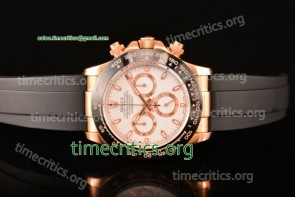 Rolex TriROX89338 Daytona Chrono White Dial Ceramic Bezel Black Rubber Rose Gold Watch (BP)