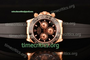 Rolex TriROX89340 Daytona Chrono Black Dial Ceramic Bezel Black Rubber Rose Gold Watch (BP)