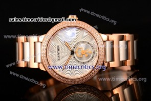 Cartier TriCAR89263 Rotonde De Silver Dial Diamonds Bezel Rose Gold Watch