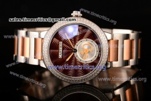 Cartier TriCAR89270 Rotonde De Brown Dial Diamonds Bezel Steel Watch