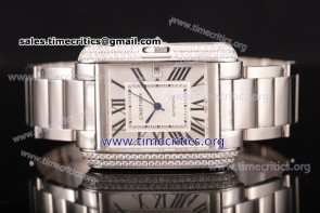 Cartier TriCAR89301 Tank Anglaise White Dial Diamonds Bezel Full Steel Watch