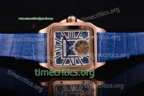 Cartier TriCAR89316 Santos Tourbillon Blue Dial Blue Leather Rose Gold Watch