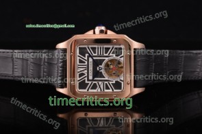 Cartier TriCAR89317 Santos Tourbillon Black Dial Black Leather Rose Gold Watch