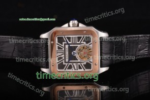 Cartier TriCAR89320 Santos Tourbillon Black Dial Black Leather Steel Watch