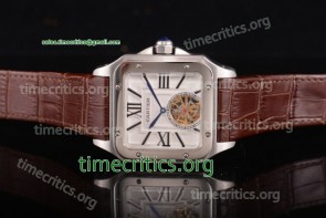 Cartier TriCAR89322 Santos Tourbillon White Dial Brown Leather Steel Watch