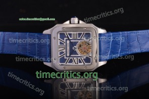 Cartier TriCAR89323 Santos Tourbillon Blue Dial Blue Leather Steel Watch
