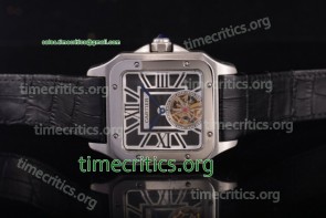 Cartier TriCAR89324 Santos Tourbillon Black Dial Black Leather Steel Watch