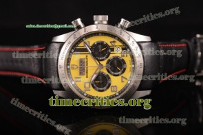 Tudor TriTR89074 Fastrider Chronograph Yellow Dial Black Leather Steel Watch