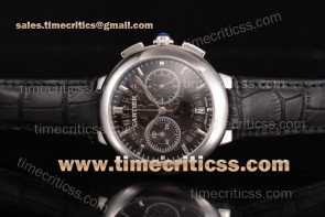 Cartier TriCAR89326 Rotonde De Chrono Skeleton Dial Black Leather Steel Watch