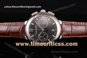 Cartier TriCAR89328 Rotonde De Chrono Starry Dial Brown Leather Steel Watch
