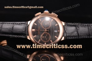 Cartier TriCAR89330 Rotonde De Chrono Black Carbon Fiber Dial Black Leather Rose Gold Watch