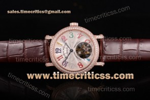 Franck Muller TriFM89008 Color Dreams Tourbillon Silver Dial Diamonds Bezel Brown Leather Rose Gold Watch (FT)