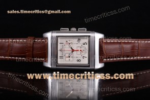 Jaeger Lecoultre TriJL89045 Reverso Squadra Chrono White Dial Brown Leather Steel Watch